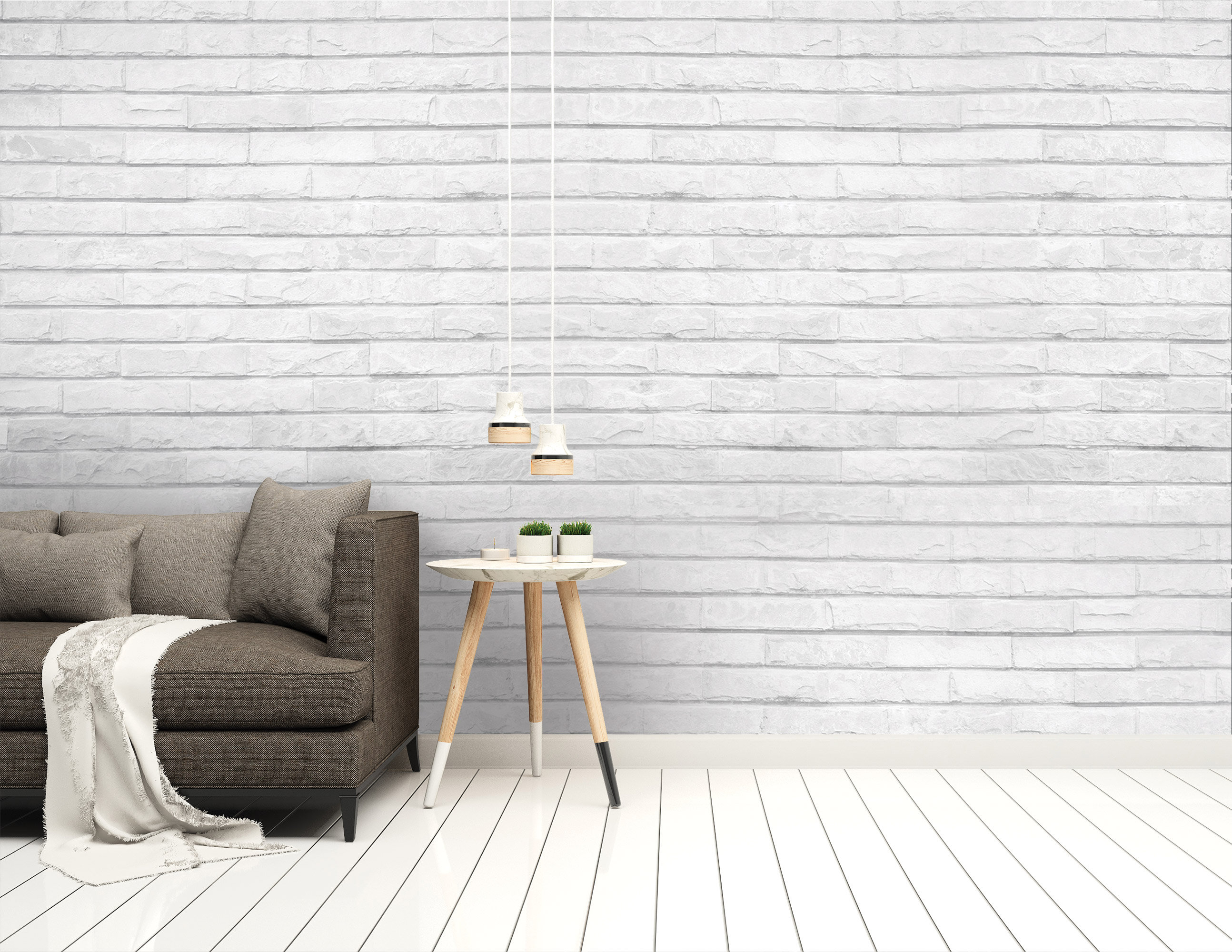 Dollhouse Wallpaper 1/12 Scale White Brick Accent Wall Etsy UK