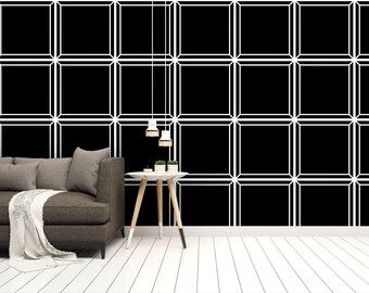 Modern Dolls House Wallpaper 1:12 Square Gold Black Geometric Lines 