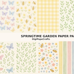 Spring Digital Paper Pack – 12 Watercolor Floral & Pastel Designs | Printable Scrapbook Craft Paper | 8.5”x11” JPGs