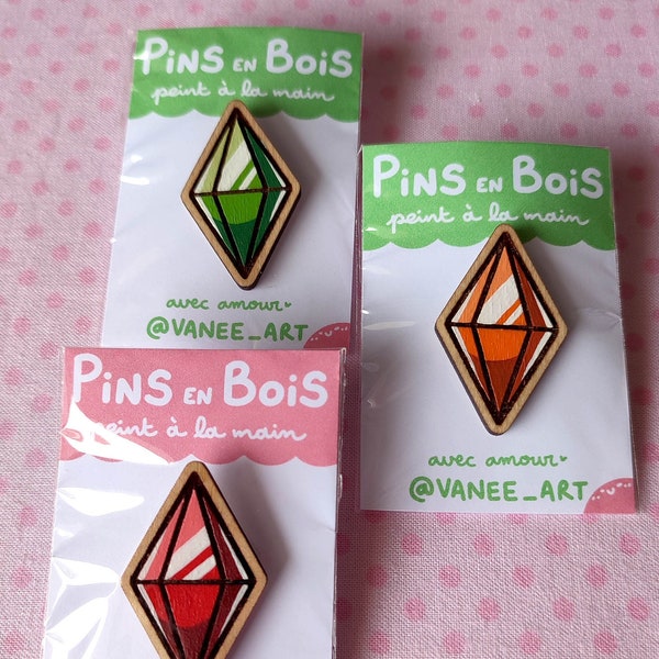 Pins bois peint Prisme - badge en bois gravé, découpé au laser, mignon, kawai, peint à la main