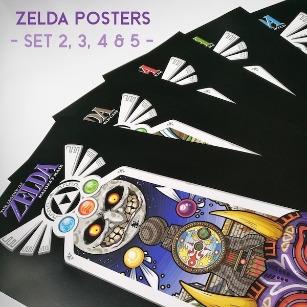 Série de posters, set poster jeu vidéo, cadeau pour les fans de jeux vidéos, cadeau geek, décoration murale, botw, oot