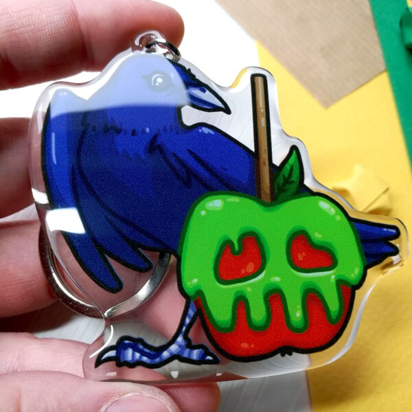 Poisoned Apple Raven transparent acrylic charm, cute little snake charm, epoxy charm, keyring, keychain