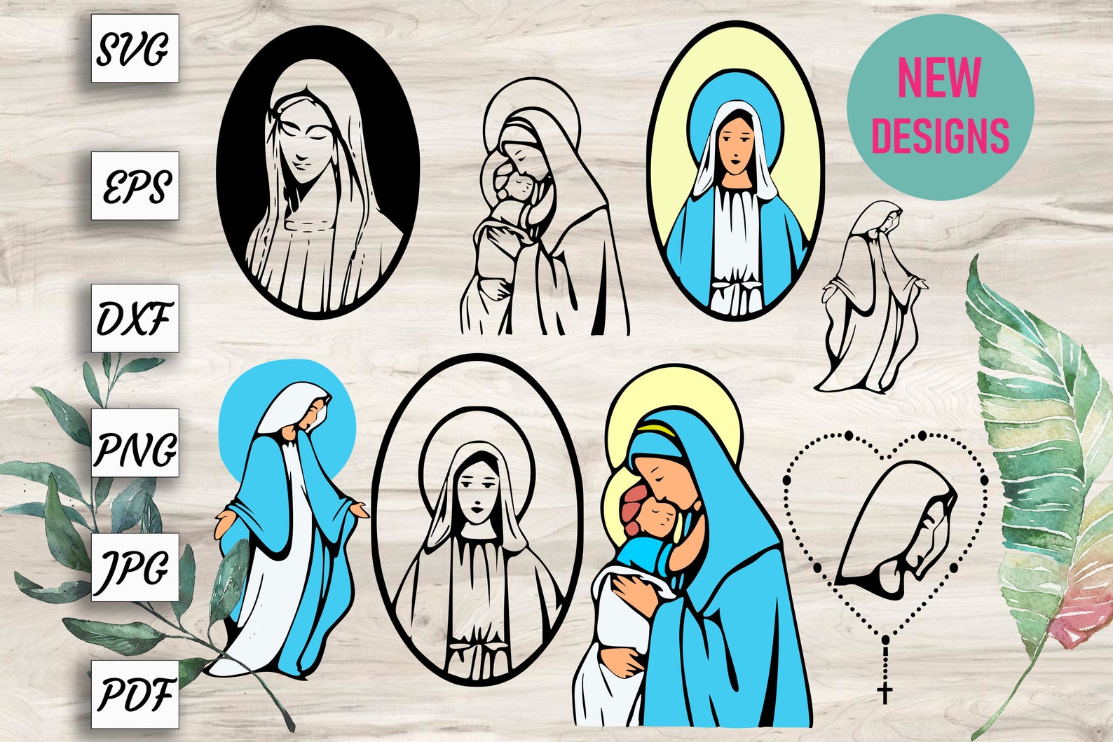 Bundle Virgin Mary vector Cricut Mary with boy jesus | Etsy