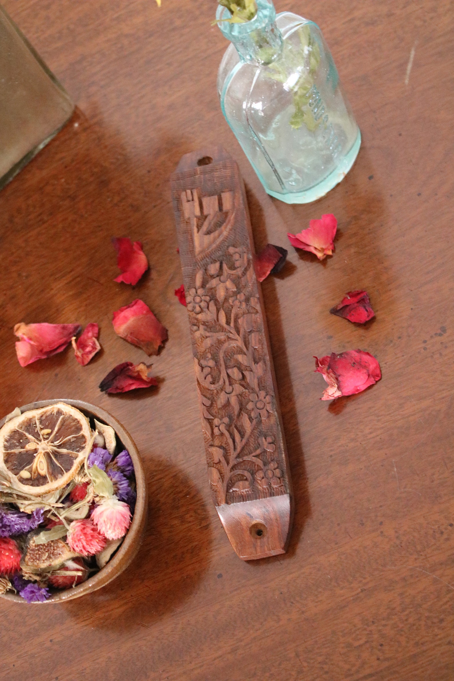 Hand-Carved Rosewood Mezuzah Case