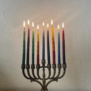 Colorful Artisanal Beeswax Chanukah Candles - 44 Hanukkah Candles Taper Candles - Jewish Hanukkah Gift - 5.5&quot;x0.9cm - Pure Dripless Kosher