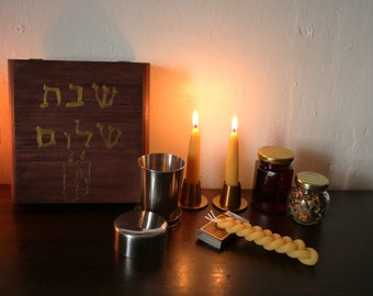 DELUXE Shabbat and Havdalah Travel Box - Rustic Judaica Rustic Shabbat - Beeswax Candles Besamim Incense Judaica Shabbat Candles Jewish Gift
