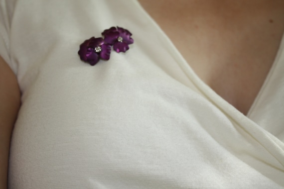 Antique Purple Pansy Brooch With Rhinestones - image 1