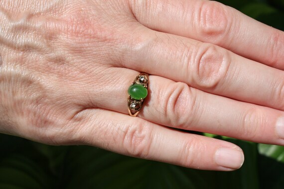 Vintage Jade Cabochon Diamond Ring - image 2