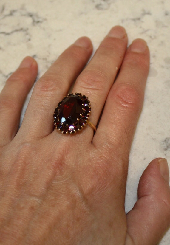 Large 18K Gold over Sterling Garnet Statement Ring