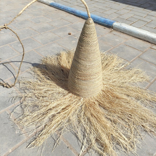 Raffia Lampshades, Natural Raffia Lampshade Während light, moroccan straw boho Suspensionen, moroccan straw lig