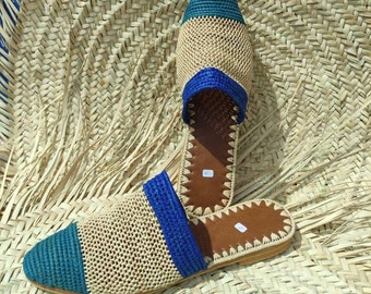 Natural Raffia Slippers, Raffia Mules,Raffia Slippers Women's Sandals Comfortable by Hand Raffia Slippers Raphia