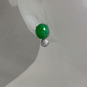 2,3 Ct klasy A Birmański naturalny jadeit Jadeit i naturalne diamenty Kolczyki w 18-karatowym białym złocie Kolczyki Prezent dla niej, Powodzenia dla niej