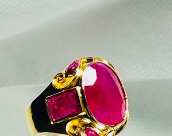 14Ct GRS Certified Unheated Burmese Ruby Ring in  22K Solid Gold July Birthstone Gift for him, Good luck for him