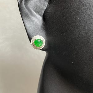 1 Ct klasy A Birmański naturalny jadeit Jadeit i naturalne diamenty w kolczykach 18 K Solidne białe złoto, kolczyki prezent dla niej, powodzenia dla niej