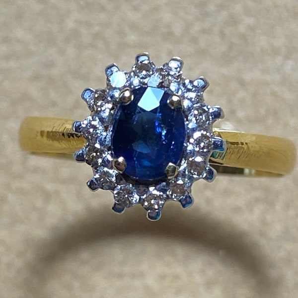 0.95Ct Unheated Burmese Sapphire with Natural Diamond 18 K Solid Gold September Birthstone Gift for her.