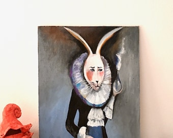 Rabbit Acrylic Painting, Rabbit Wonderland Painting, Wall Art,Artwork, The Characters of Wonderland Painting