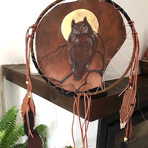 Dreamcatcher Leather, Indian Dreamcatcher Owl Leather Wall Decor, Boho Dreamcatcher Wall Hanging,Rustic Wall Decor,Dreamcatcher Native Made