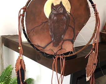 Dreamcatcher Leather, Indian Dreamcatcher Owl Leather Wall Decor, Boho Dreamcatcher Wall Hanging,Rustic Wall Decor,Dreamcatcher Native Made
