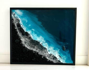 Handmade Resin Ocean Wave Painting, 3D Coastal Wall Art (25.4x29.4 in)n