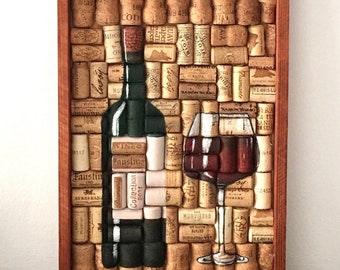 Decoración de la pared del corcho del vino, arte de la pared de madera, regalo del amante del vino, arte del corcho del vino, decoración del bar, arte de la pared de la cocina, colgante de la pared de los corchos del vino, obras de arte de los corchos