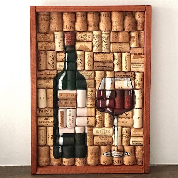 Weinkorken Wanddekor, Holz Wandkunst, Weinliebhaber Geschenk, Weinkorken Kunst, Bar Dekor, Küche Wandkunst, Weinkorken Wandbehang, Korken Kunstwerk