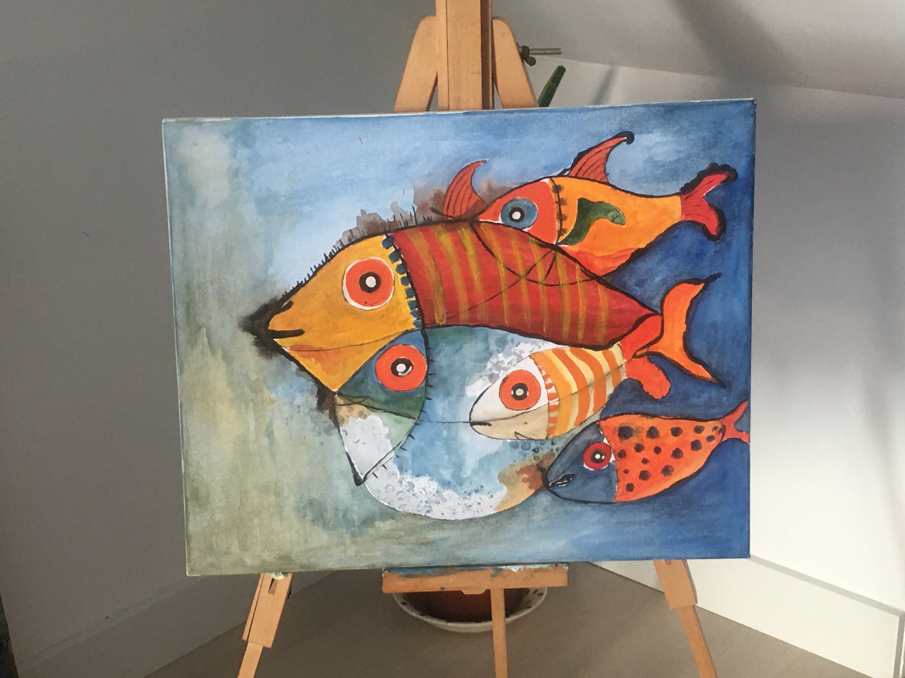 油彩画 魚の群れ Amazon.co.jp: 寺田ゆう『勢・福鰹(F10号)』油彩画 動物画 魚 かつお