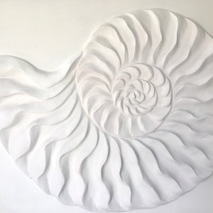 Ammonite,Shell,Bas relief, Sculpture Ocean Wall Art,Texture White Painting , Original Artwork, For Living room,Panel 3D Mural