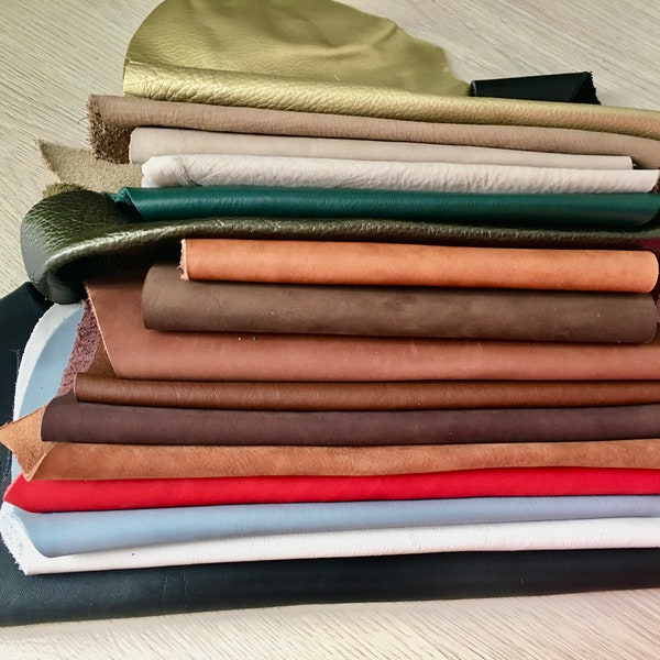 Leather  Scraps, Mixed Colors Spanish Factory Leather, Offcuts Various Size, Leather for Kraft, Genuine Leather Medium for Handmade