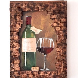 Weinkorken Wanddekor, Holz Wandkunst, Wein Liebhaber Geschenk, Weinkorken Kunst, Bar Decor, Acryl Mixed Media Art, Weinkorken Wandbehang