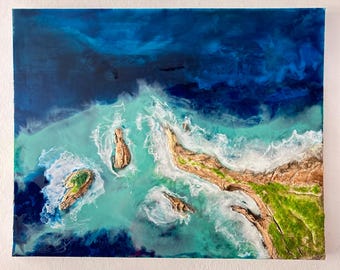 Resin Epoxy Ozean Kunst, Strand Harz Wandkunst, 3D Ozeanwelle Gemälde, Epoxy Meereswellen, flüssige Wandkunst, Küstenwandkunst, Nautische Strand Dekor