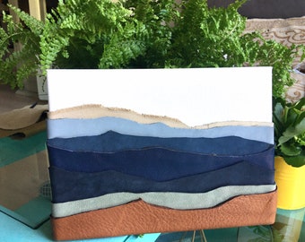 Leather Mountainscape Wall Decor, Abstract Boho Art (7 x 9.4 in)