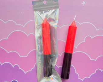 Vela para revertir hechizos: negra y roja, vertida a mano.