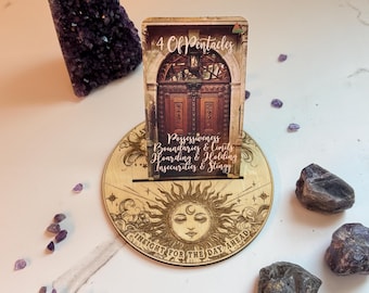 Engraved Wood Tarot Card Stand: Celestial Altar Decoration