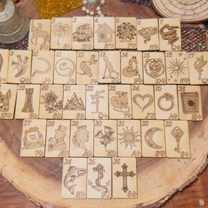 Wood Lenormand Card Deck With Meanings, Divination Cards, Tarot Card Insight, Spiritual Gift For Beginners, Psychic Reading Tools