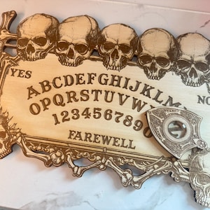 Skull Spirit Board with Planchette | Divination Tool | Scrying | Wood Ouija Board | Witchy Gifts, Gothic Aesthetic, Altar Decoration