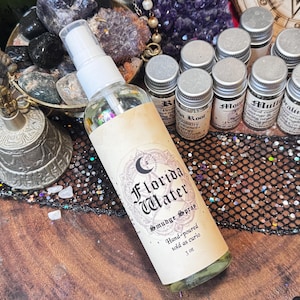 Florida Water Smudge Spray | 4oz Clear Negative Energy, Spiritual Curio Herbs Infused Spray, Smoke-Less Spray, Gift For Her, Handpoured