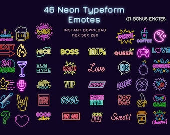 46 Neon Twitch Emotes - Instant PNG Downloads - Value Pack