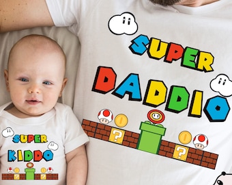 Custom Super Game Daddio Tee, Super Kiddo Tee, Family Birthday Shirt, Super Fathers Day Shirts, Gift for Dad, Family Matching Shirt