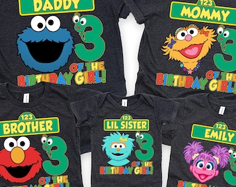 Custom Sesame St. Character Family Birthday Shirts, Street Family Birthday T-Shirt, Birthday Tee for Toddler, Toddler Birthday Tee