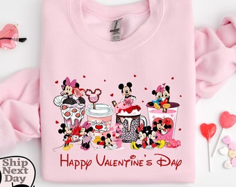 Mickey & Minnie Valentine's Day Sweatshirt, Valentine Coffee T-shirt, Mickey And Minnie Valentine Sweater, Happy Valentines Day Shirt
