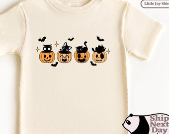 Black Cat Pumpkin Halloween Spooky Toddler Shirt, Cute Retro Bodysuit, Halloween Natural Toddler and Youth T-Shirt, Spooky Cat T-Shirt