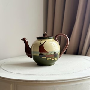 Watcombe Devon Motto Ware Torquay Pottery Tea Pot Sail Boat