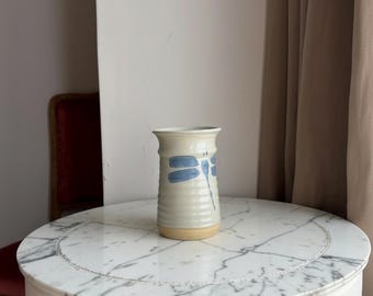 Vintage hand-thrown stoneware dragonfly vase, by British studio potter Stephen Llewellyn