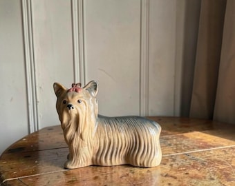 Vintage Melba Ware Yorkshire Terrier ceramic figurine, produced in England by H. Wain & Sons.