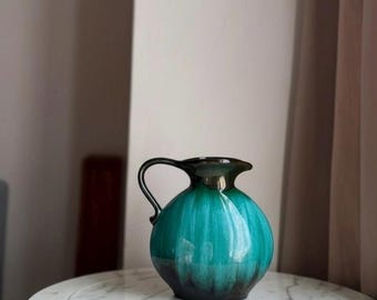 Vintage Blue Mountain Pottery Aqua Green Drip Glaze Jug Pitcher Vase MCM