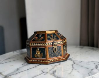 Vintage Indian Mughal Octagonal Wooden Marriage or Jewelry Box