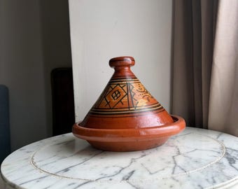 Vintage Moroccan tagine pot, handmade from terracotta clay