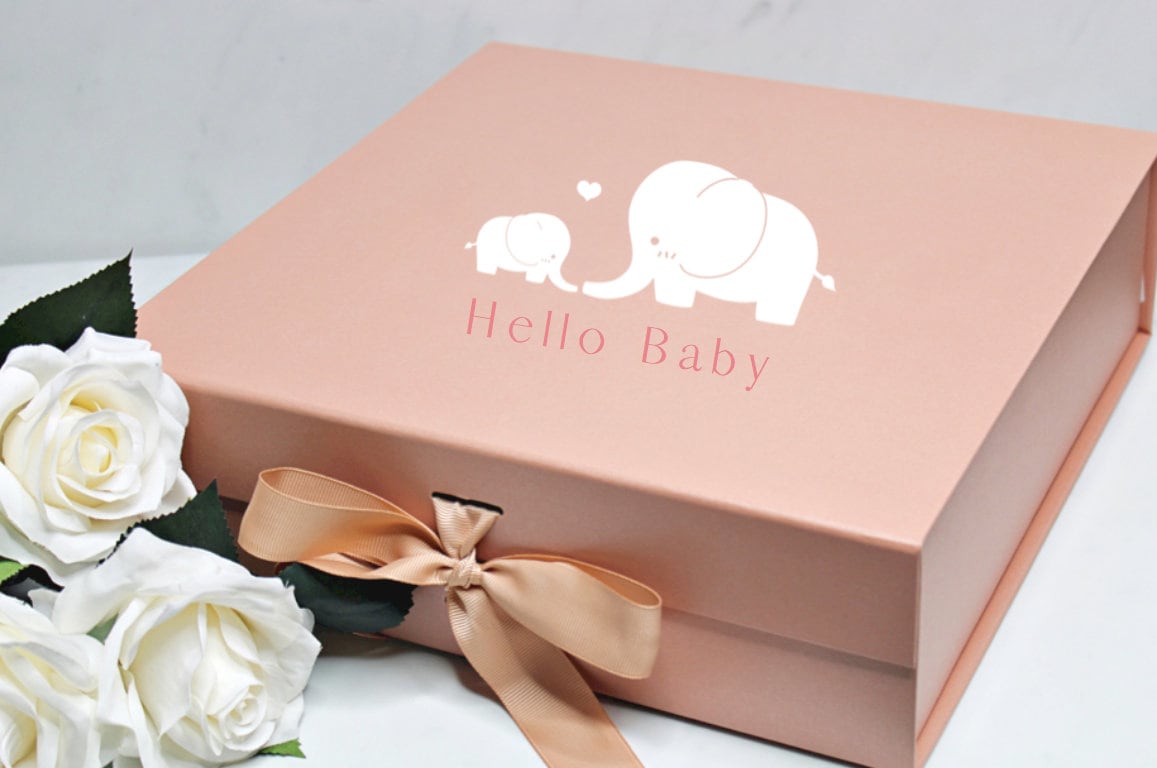Large Personalised Baby Gift Box Baby Shower / white silver Etsy