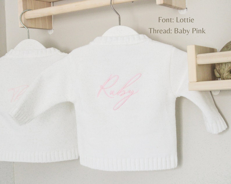 Luxury Baby White Cable Knit Cardigan / Newborn gift embroidered personalised name on back luxury knit outfit / monogrammed name on back Bild 8