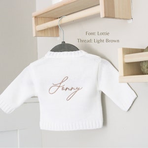 Luxury Baby White Cable Knit Cardigan / Newborn gift embroidered personalised name on back luxury knit outfit / monogrammed name on back Bild 7